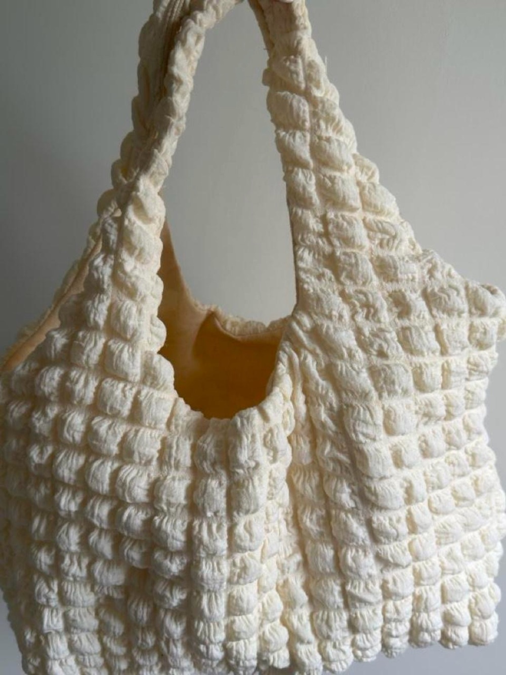 Cream Textured Tote Canvas Bag